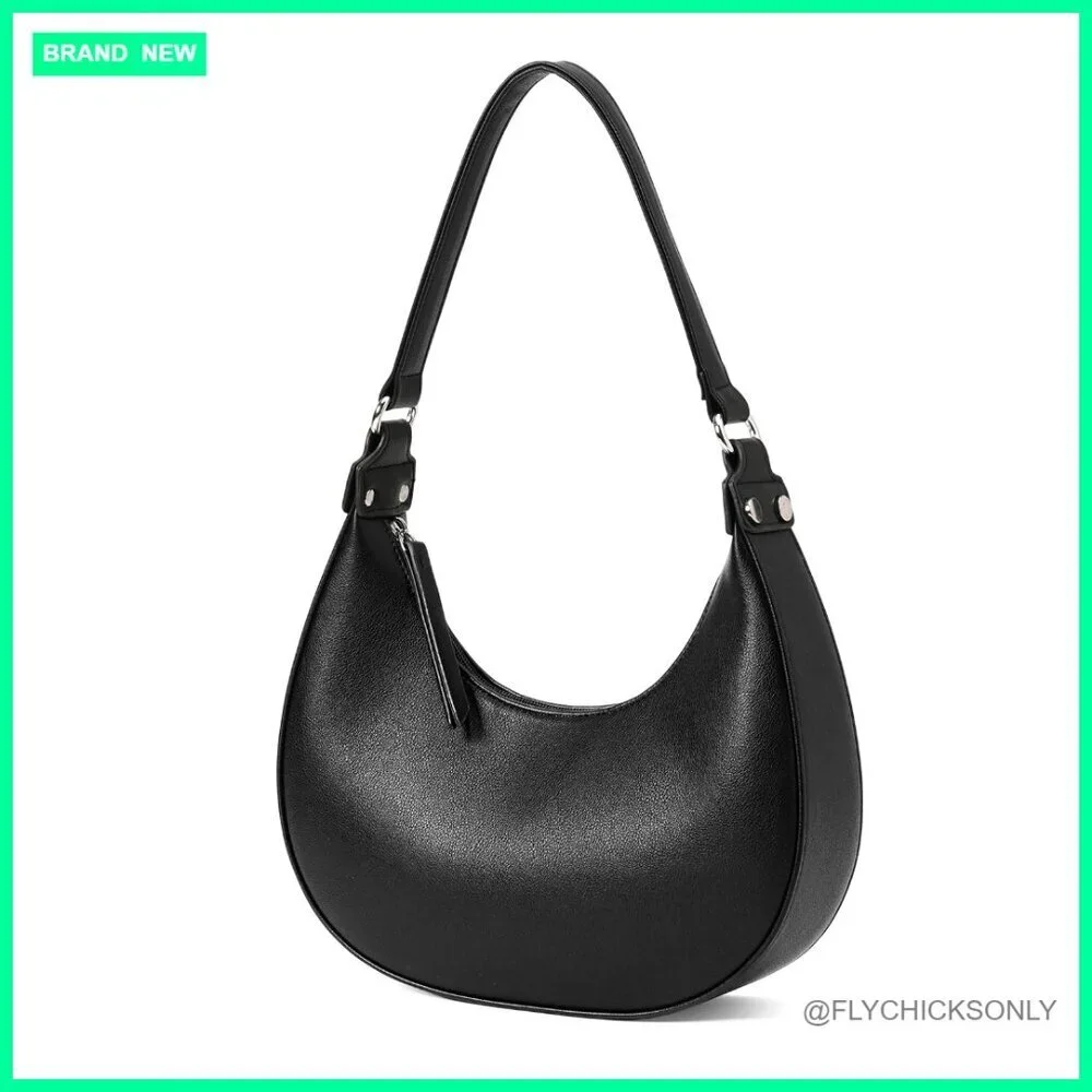 Cute Hobo Shoulder Bag with Zipper Pocket, Adjustable Strap, Faux Leather
